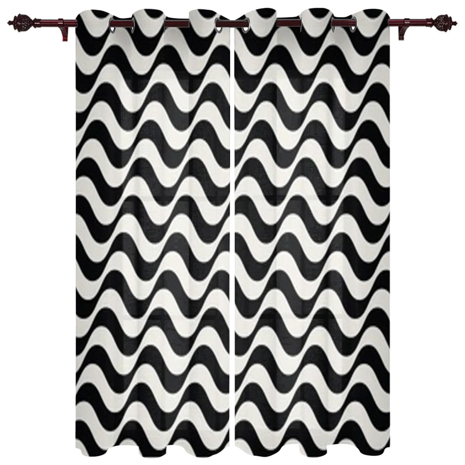 Modern Window Curtains for Living Room Abstract Geometric White Black Curtains for Child Bedroom Kitchen Decor Blinds Drapes 135W x 60H(cm) x1