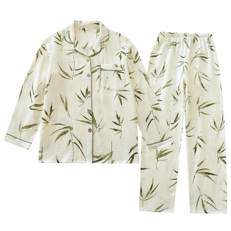 New Women's Spring and Autumn Pajama Set 100% Cotton Cute and Simple Long Sleeved Pants Two Piece Home Furnishing Set 2XL