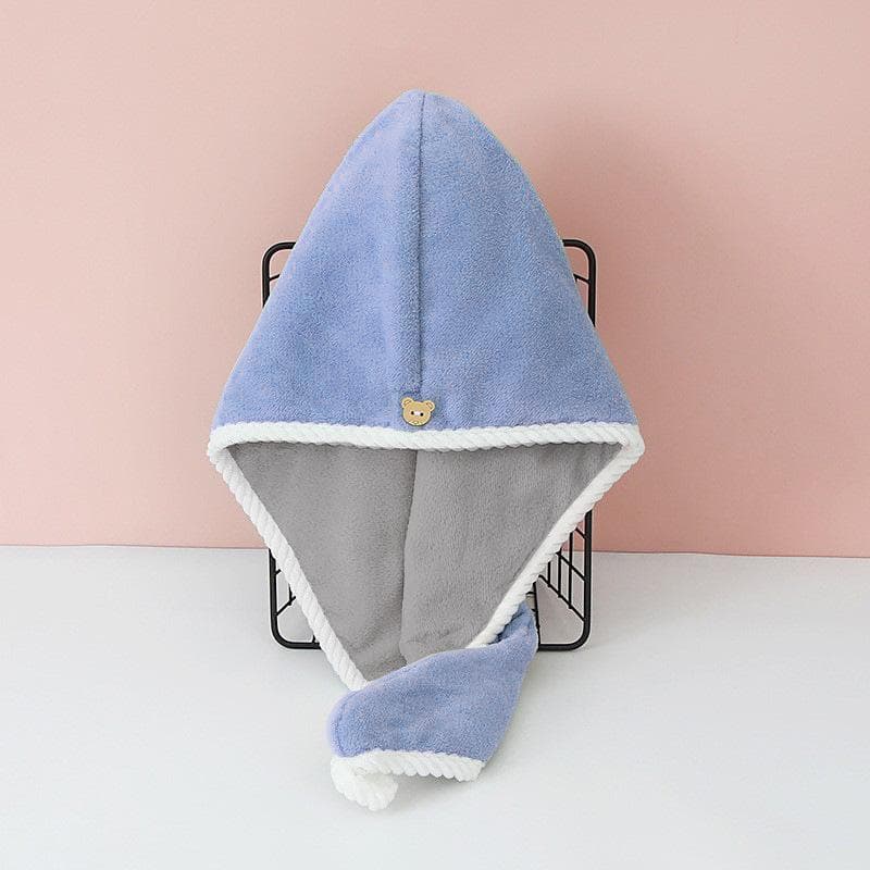 Double Thick Dry Hair Towel Double Sides Use Dry Hair Cap Strong Absorbent Thick Quick Drying Hair Hat blue