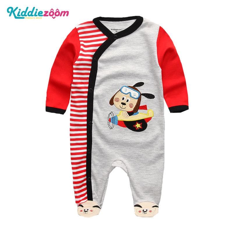 Boys Girls Cartoon Striped Print Home Romper Pajamas Newborn Infant Baby Clothing 6M
