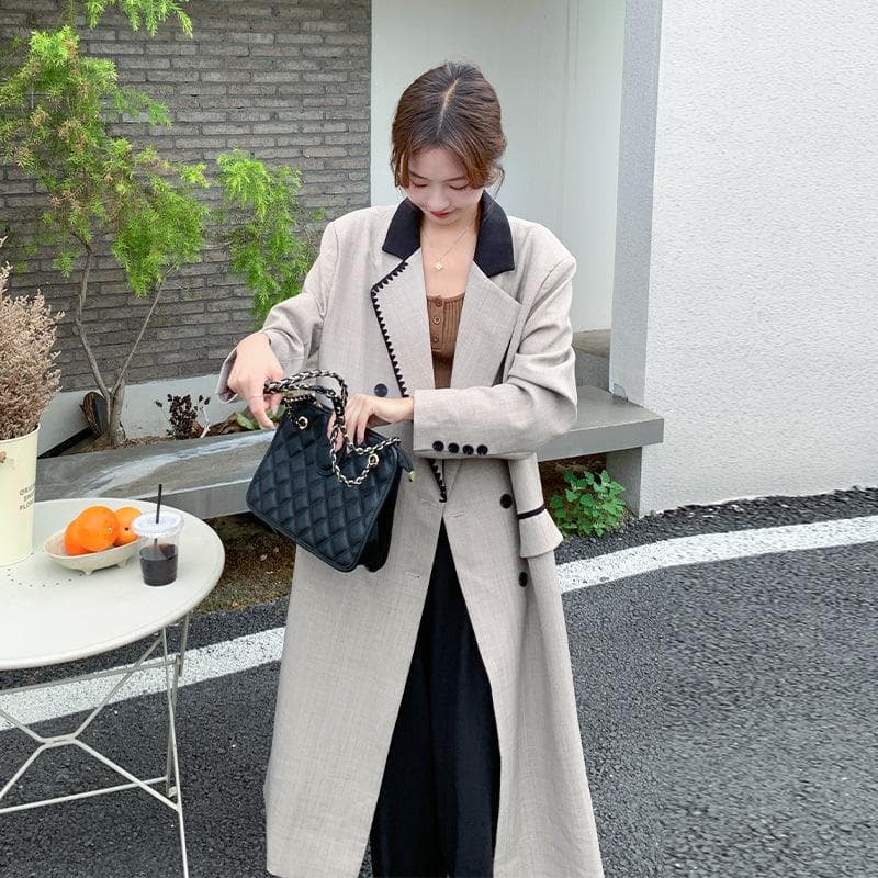 Women's British Style Trench Coat Women's Mid-length Autumn New French Style Double-breasted Coat XL