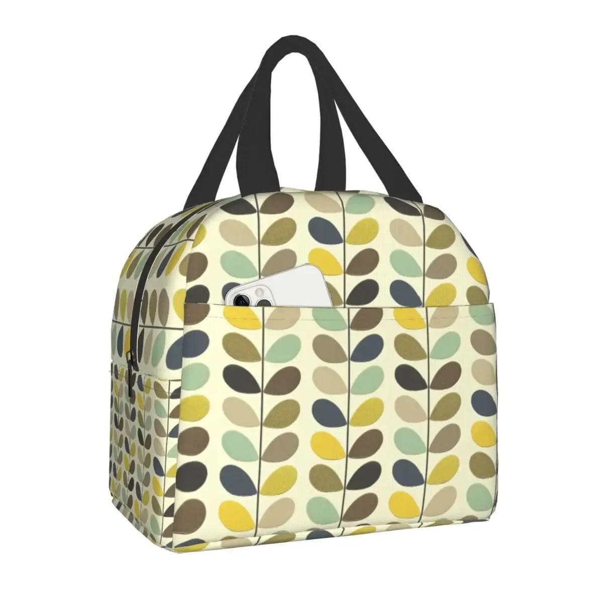 Orla Kiely Multi Stem Thermal Insulated Lunch Bag Scandinavian Flower Portable Lunch Tote for Outdoor Picnic Storage Food Box 22x20x13CM beige