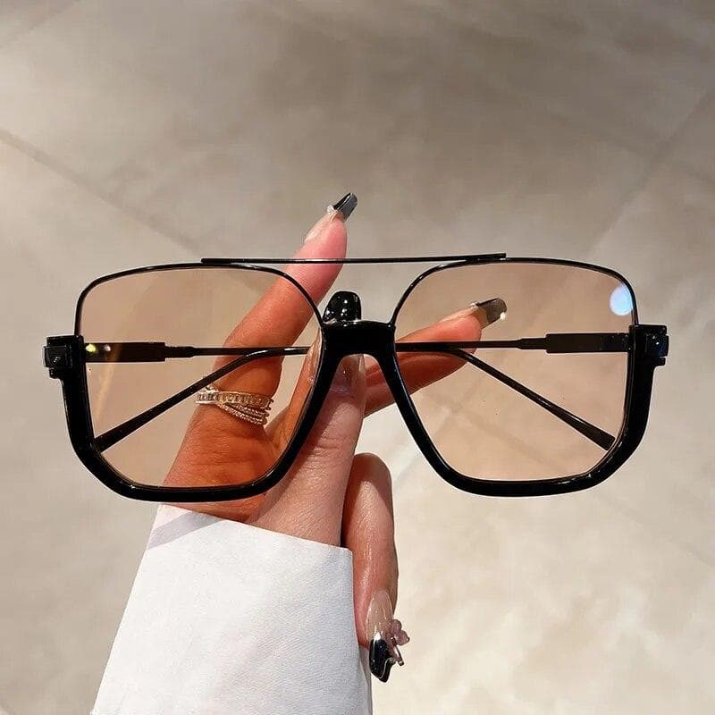 KAMMPT Retro Pilot Metal Sunglasses Korean Style Women Square Shades Trendy UV400 Sun Glasses Fashion Brand Design