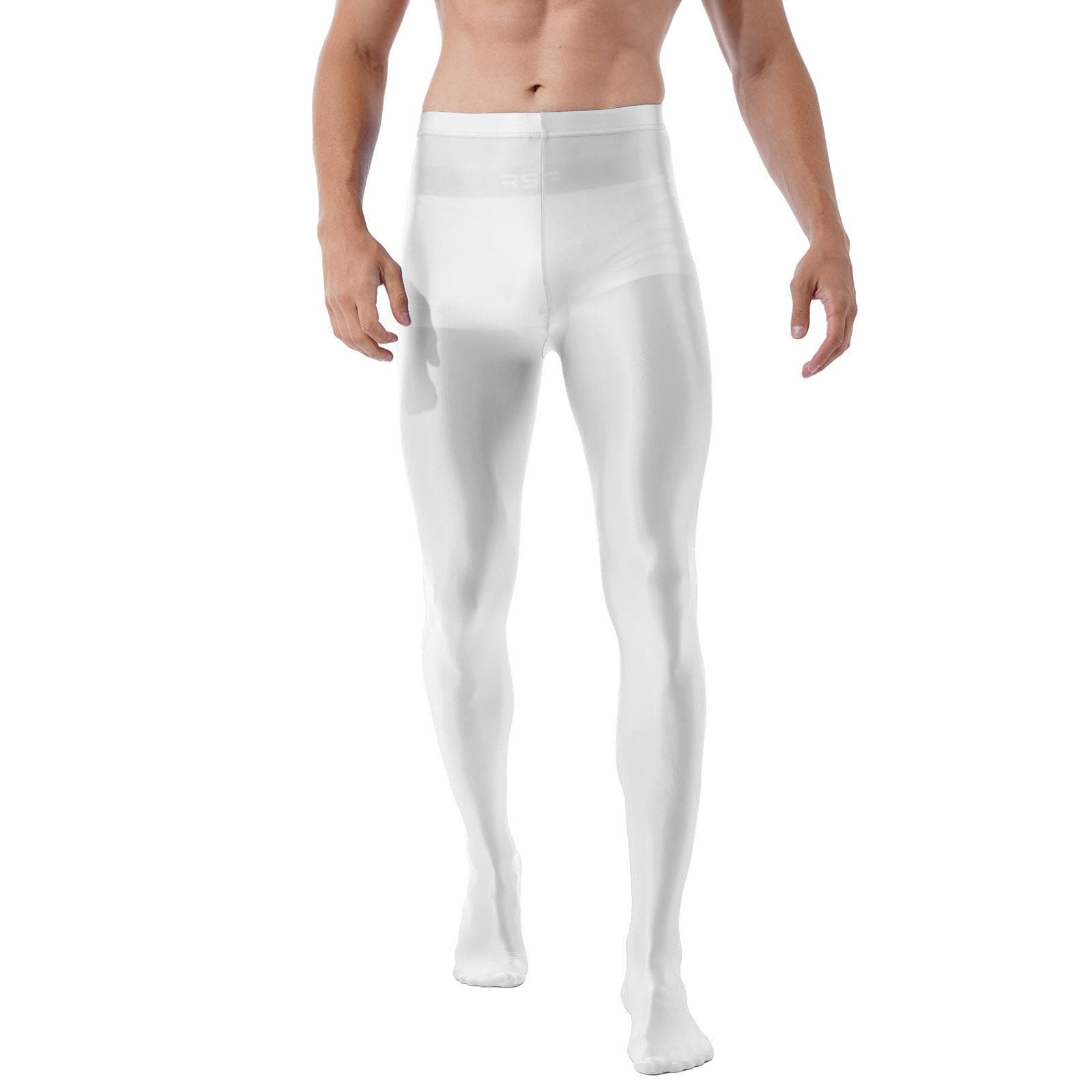 Men High Waist Shiny Pantyhose Stockings Leggings Fitness Workout Sports Trousers Tights XL white