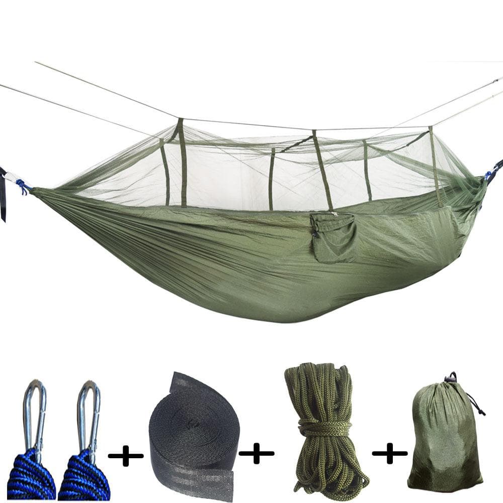 Portable Outdoor Camping Hammock 1-2 Person Go Swing With Mosquito Net Hanging Bed Ultralight Tourist Sleeping hammock 260*140CM army green