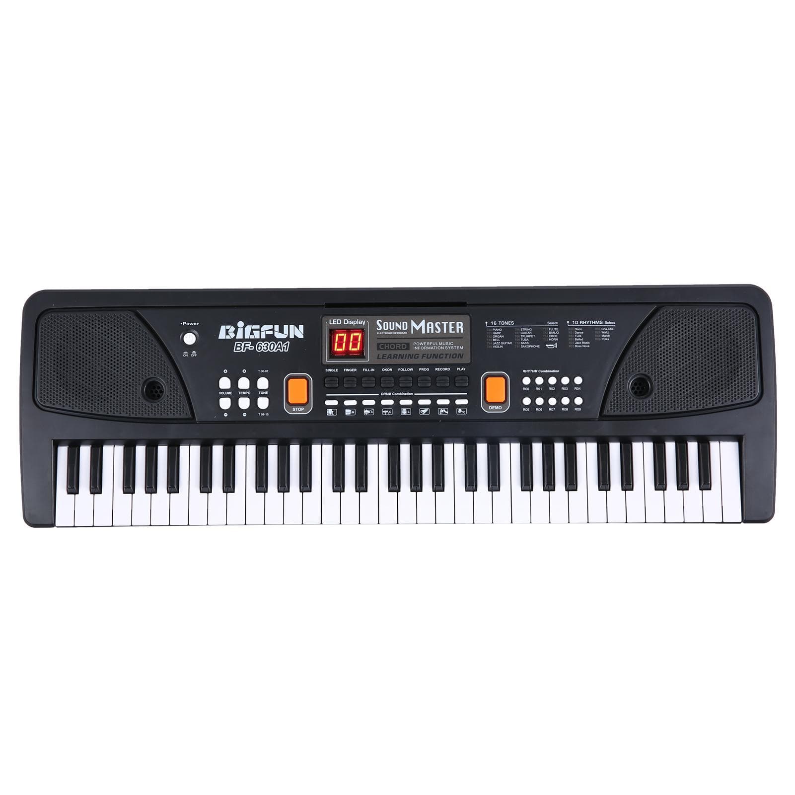 BIGFUN 61 Keys USB Electronic Organ Kids Electric Piano with Microphone Black Digital Music black