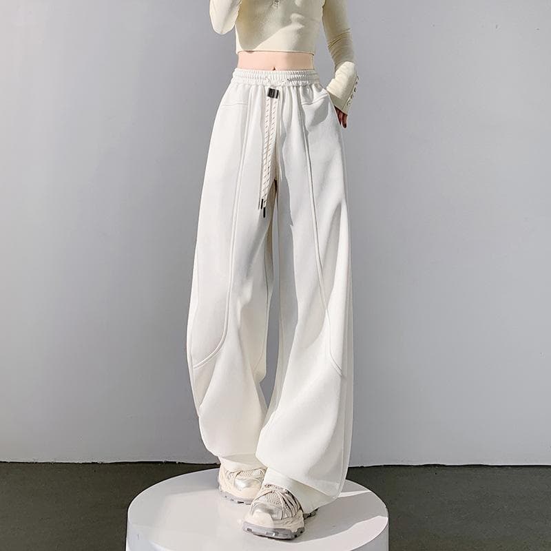 Spring and Summer New American Sports White Banana Wide-leg Pants Women's Casual Loose Curved Sweatpants XL