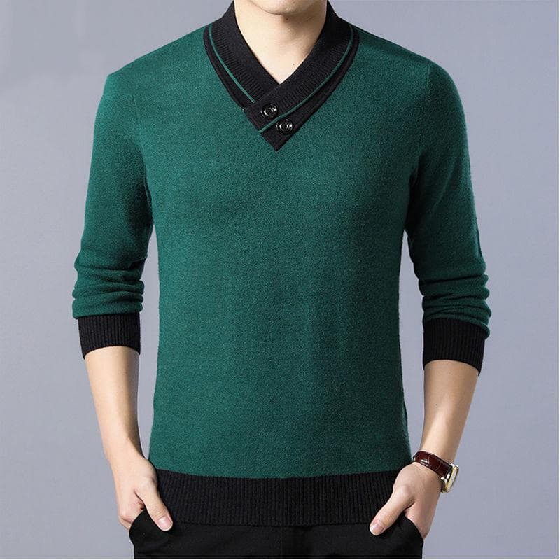 Oversized Men's Plus Thicken Velvet Sweater Long-sleeved Fleece V-neck Large Size Knitted Bottoming Shirt Men Casual Pullovers Autumn and Winter 3XL green