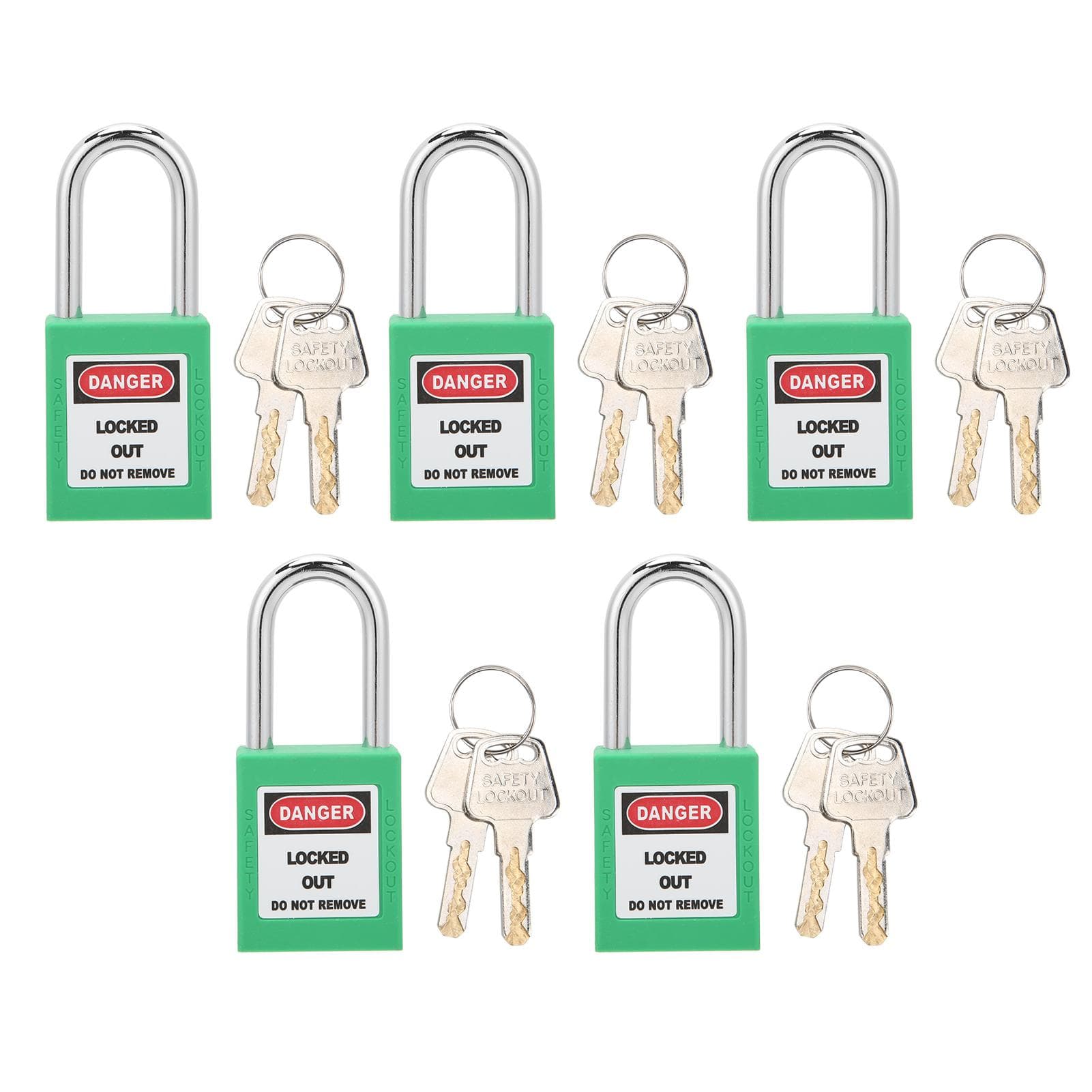 5Sets 38mm Padlock Lockout Tagout HardWearing with 10 Keys Writable Label for Machine Building green