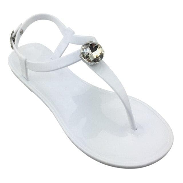 Summer Flat Bottom Clip Toe Women Sandals Fashion Rhinestone Girl Footwear Plus Size Flip Flops Comfortable Ladies Jelly Shoes 42 white