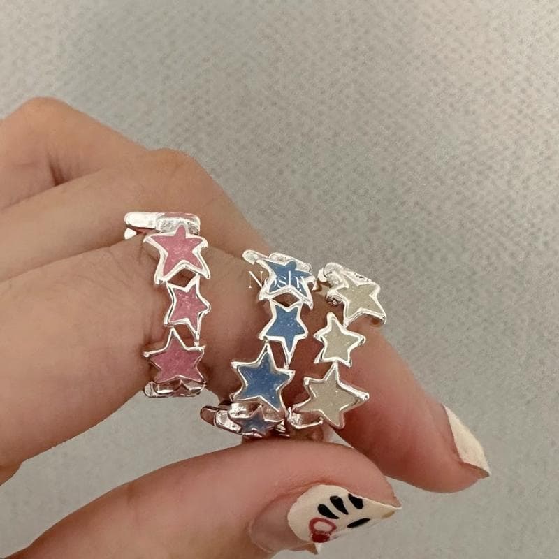 Fashion Colorful Enamel Star Rings For Women Girls Cool Sweet Star Opening Ring Party Gifts Jewelry pink