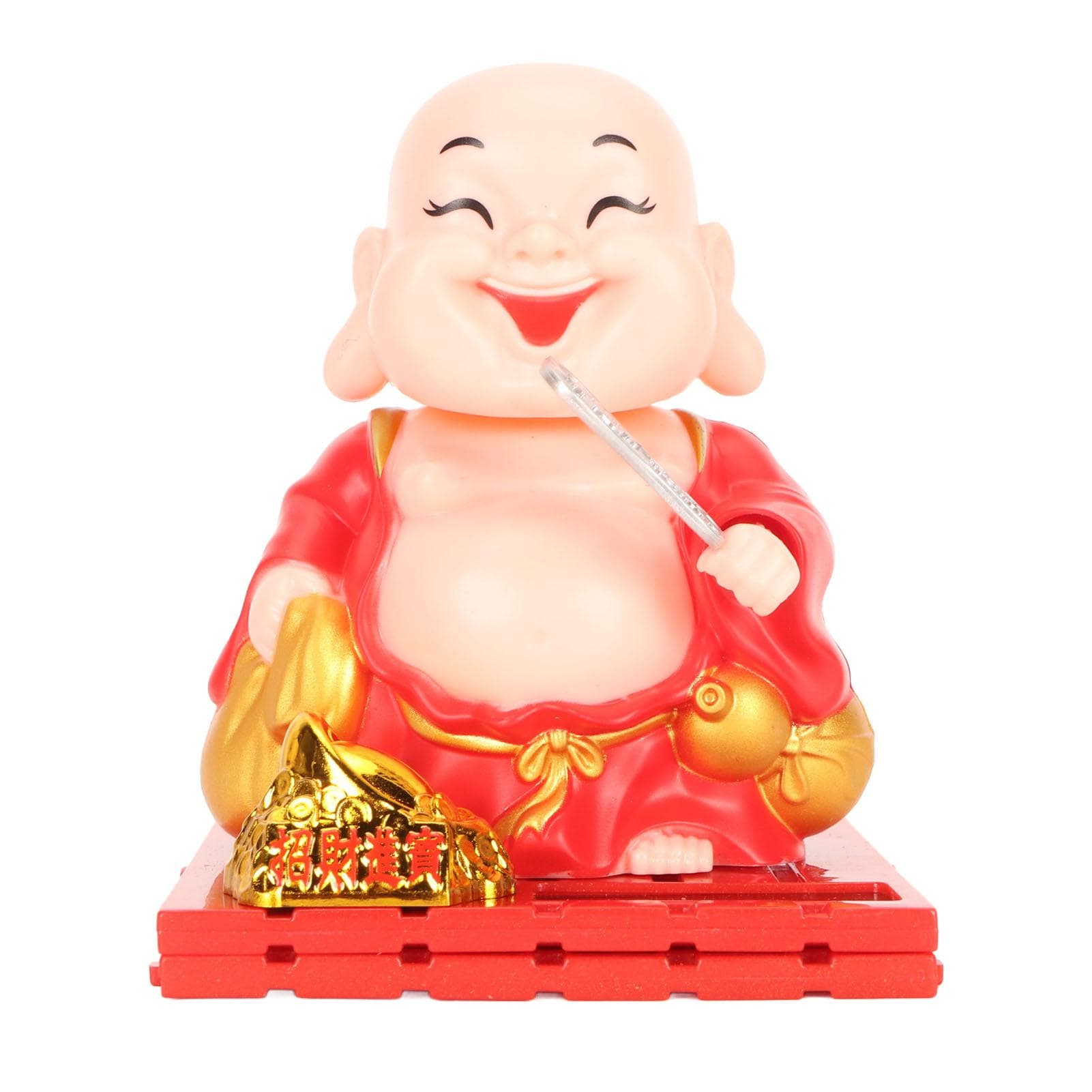 Solar Buddha Figurine Maitreya Auto Hand Shaking Solar Powered Durable ABS Buddha Statue for Home red