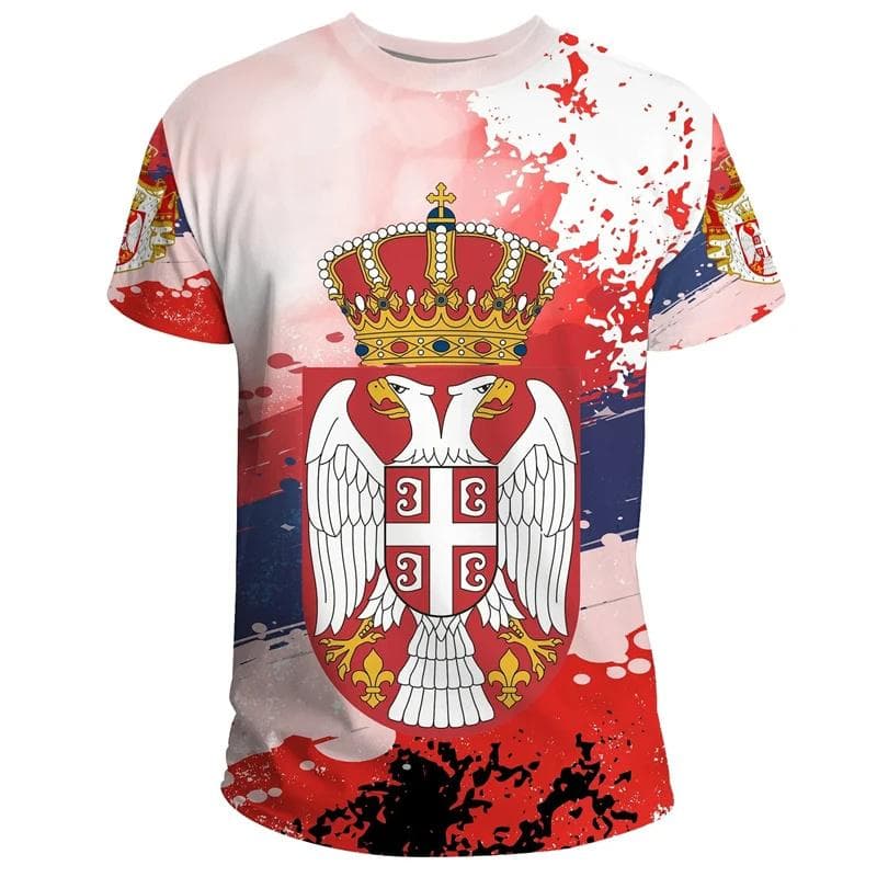 Serbia Flag 3D Printed T-shirt Serbian National Emblem Fashion Men's Oversized Sports Streetwear T-shirt S