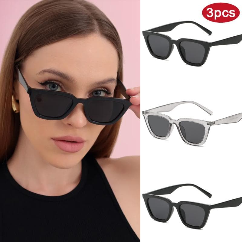 3pcs Cat Eye Sunglasses Women UV400 Protective Glasses Fashion Simple Design Plastic Frame Black Lens Sun Glasses Eyewear