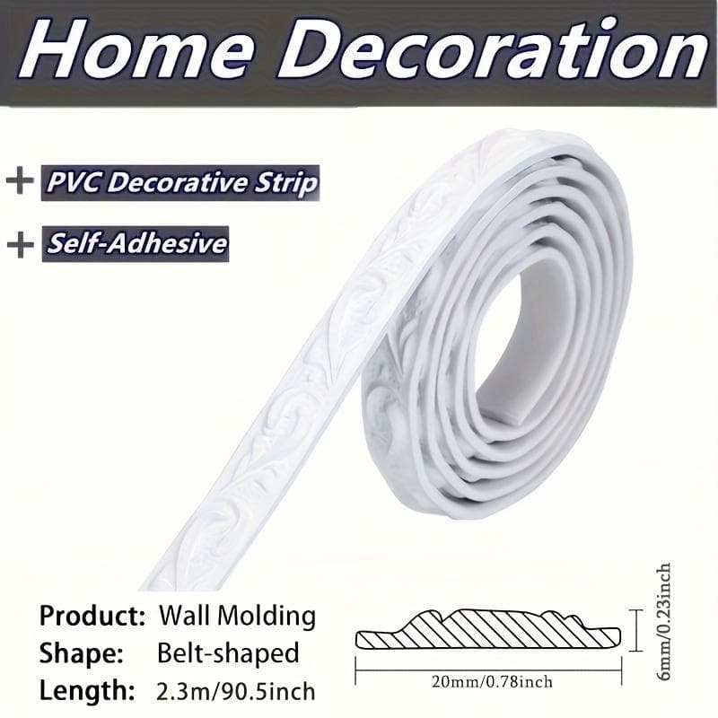 1 Home Decor Piece with Self-Adhesive Flexible Wall Decor and Border, 90‘ X 0.8’ - Peel and Stick Border Strip with 3D Embossing white