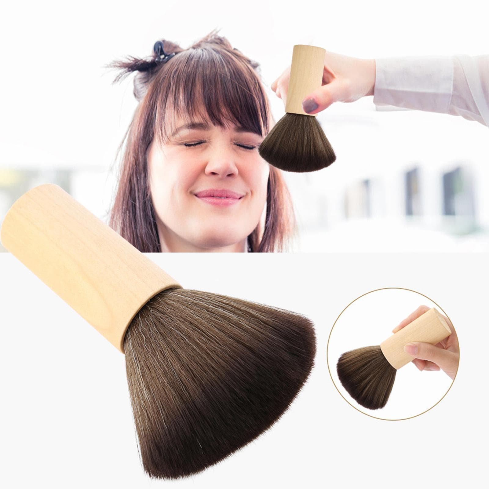 Barber Cleaning Wood Handle Hair Sweep Brush Hairdressing Neck Face Duster Tool