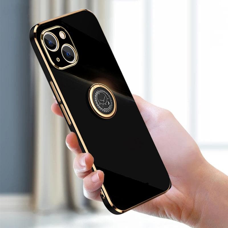 Luxury Square Plating Ring Soft Silicone Case For iPhone 14 13 12 11 Pro Max Plus X XR XS Max 8 7 Plus Shockproof Bumper Stand Holder TPU Back Cover iPhone 13 black