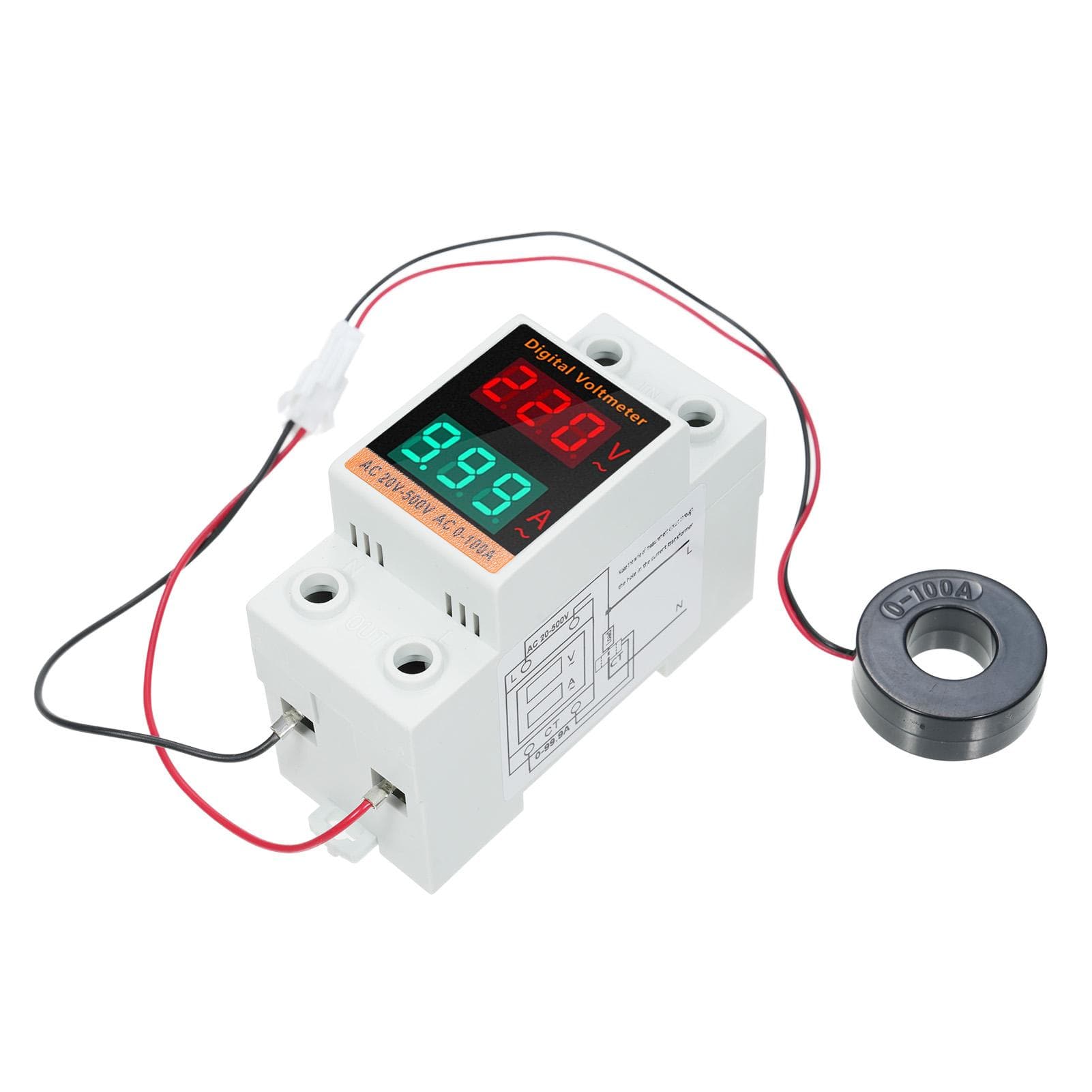 Digital Single Phase Energy Meter with Transformer Multifunction Din Rail Power Meter AC20V~500V 0 white