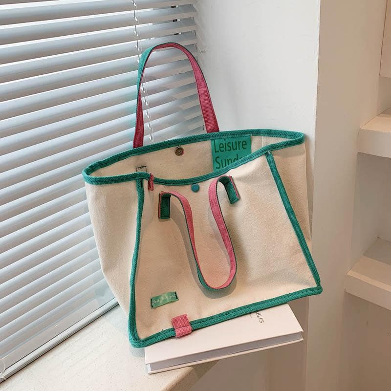 Women's Handbag Fashion Collision Casual Canvas Bag Large Capacity Shopping Shoulder Bag 34*17*28cm green