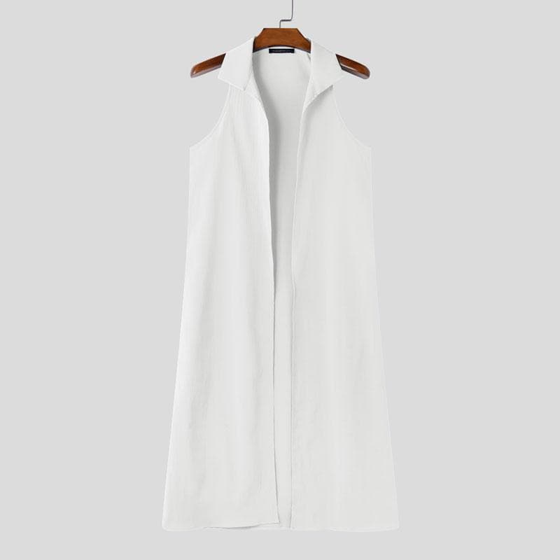 INCERUN Summer Men Sleeveless Open Front Casual Loose Long Tanks Cardigan 4XL white