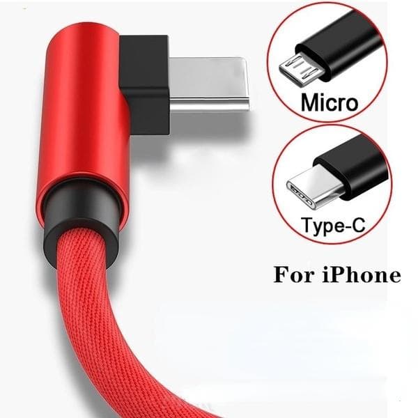 90 Degree Nylon Fast Charging L-shaped for IPhone Samsung Xiaomi HTC Huawei Mobile Phone Charger Cable 3M Type-C blue