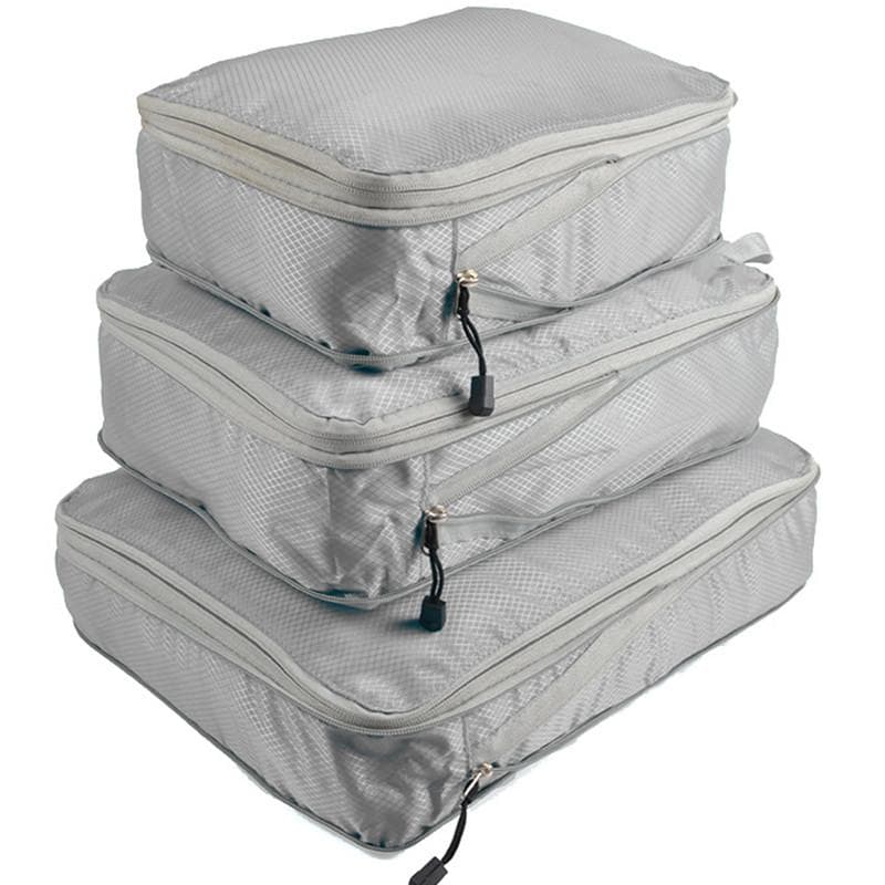 Compressible Packing Travel Storage Bag Cubes Waterproof Suitcase Nylon Portable with Handbag Luggage Organizer Set 3 pieces L M S beige