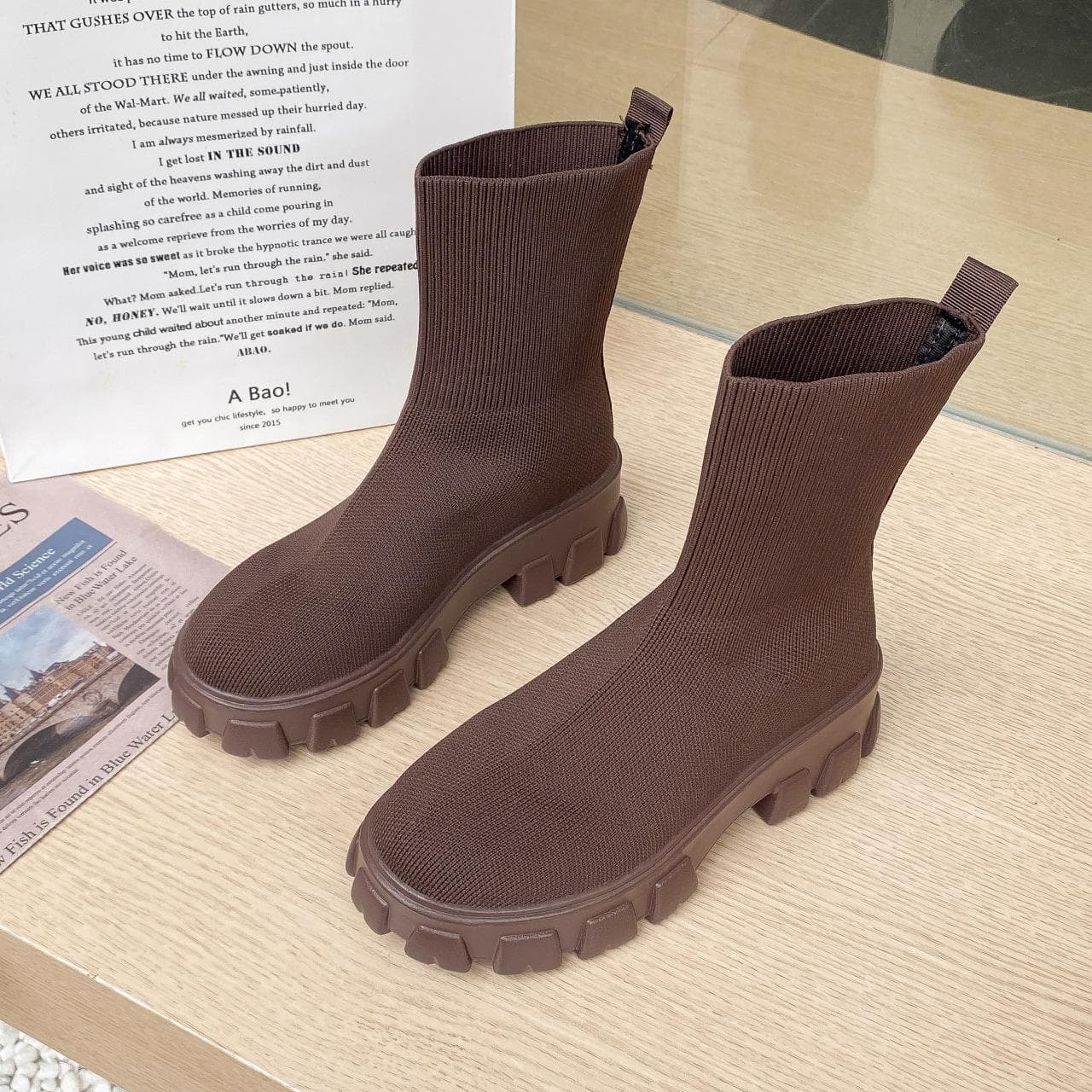 Women Boots Slip On Western Ankle Boots Platform Knitted Ladies Autumn Socks Boots for Women Fashion Female Booties 43