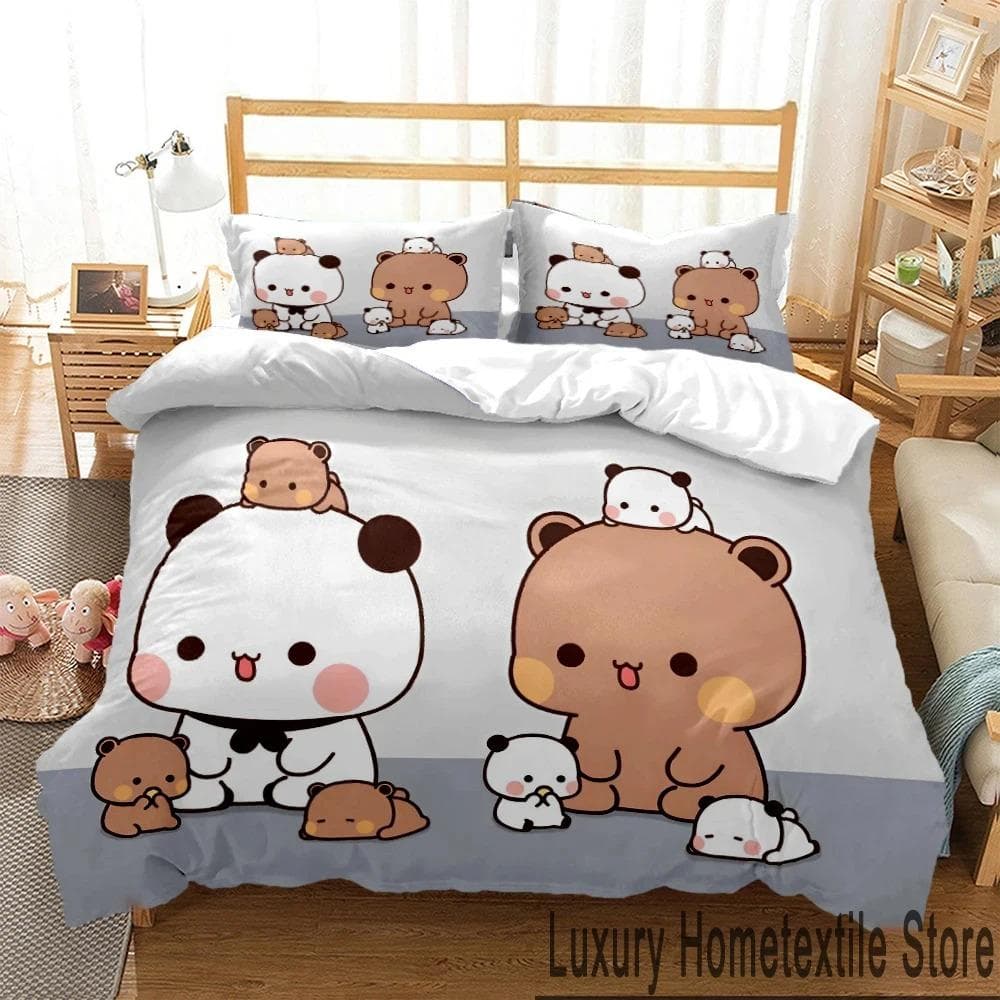3D Print Bubu Dudu Cartoon Bear Panda Bedding Set Boys Girls Twin Queen King Size Duvet Cover Pillowcase Bed boys Adult 70x133cm 2pcs