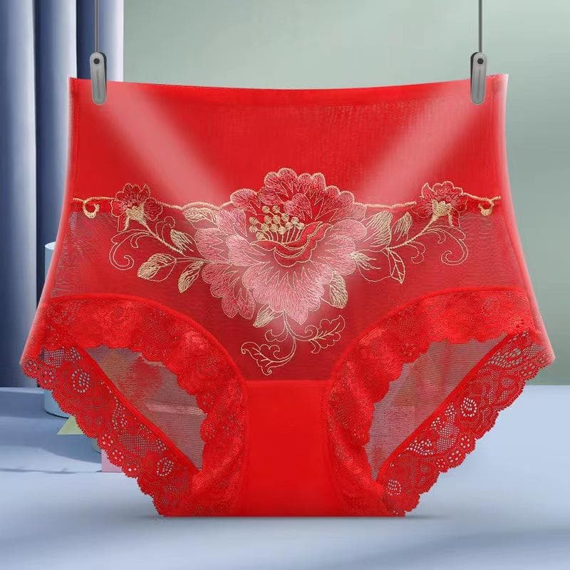 Women Fashion Shapers Lace Pantie Briefs Shapewear Lady Underwear M red