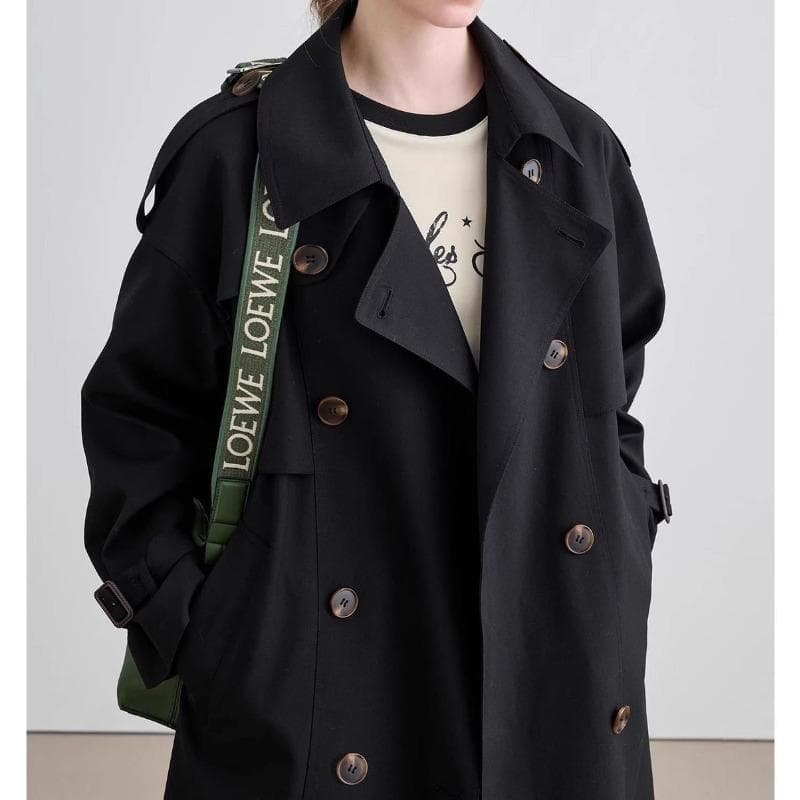 Trench Coat Women's Medium and Long Spring and Autumn Double-breasted Loose and Thin British Style Belt Jacket XL