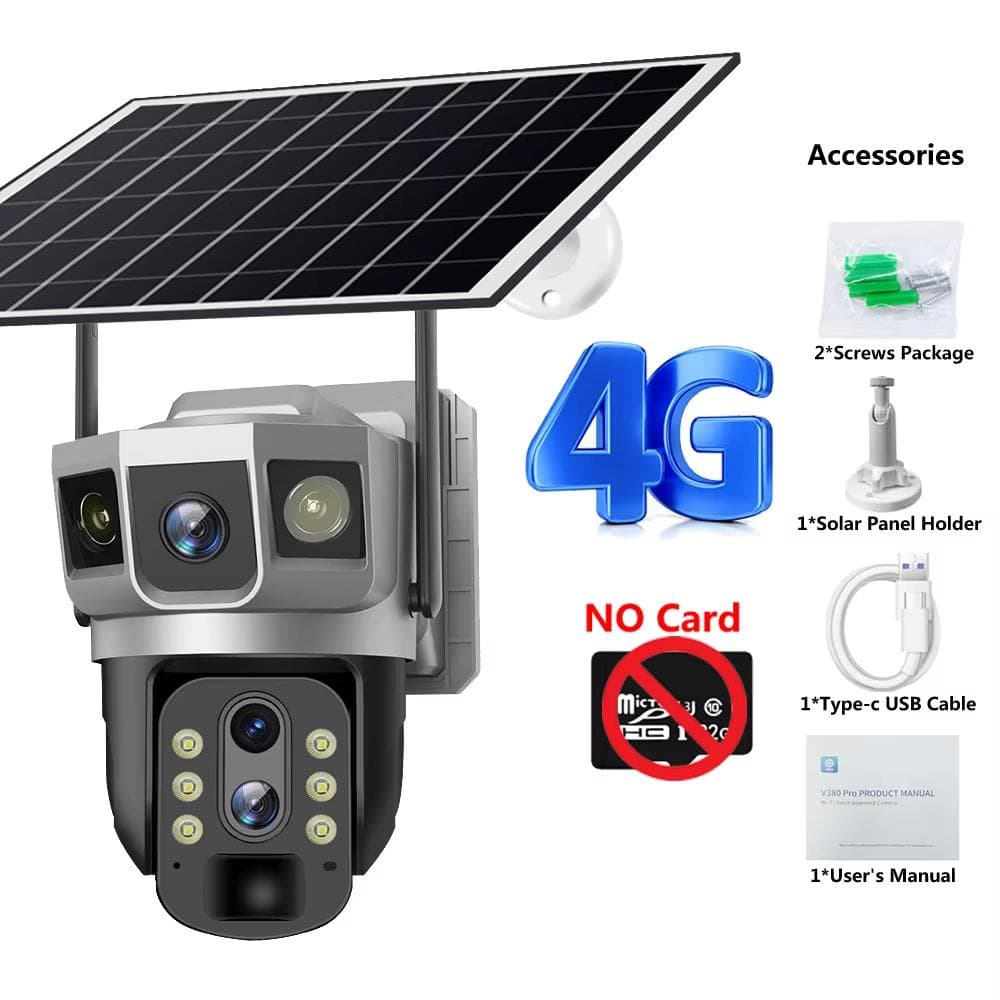 3 Lens 4G Camera 12MP 4G SIM Card Solar CCTV Camera PTZ 10X Zoom Outdoor Wireless 3 Screen Battery Security 4G IP Camera V380Pro 4G camera