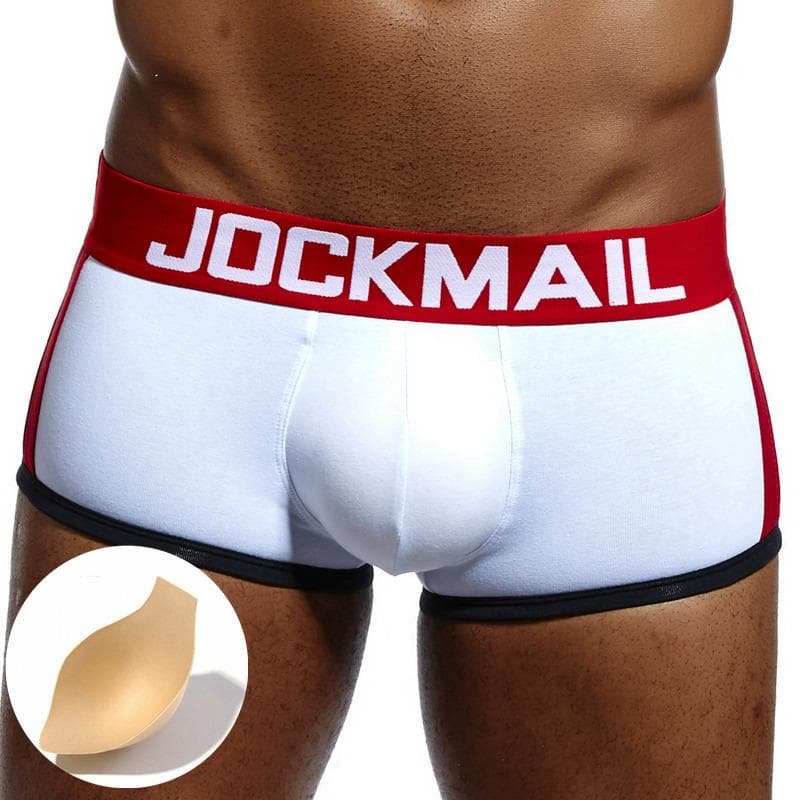 Boxer Briefs JOCKMAIL Brand Cotton Trunks Removable Sponge Padded Pads Men's Underwear Push Up Being Shaped Sports Men's Underpants XL white