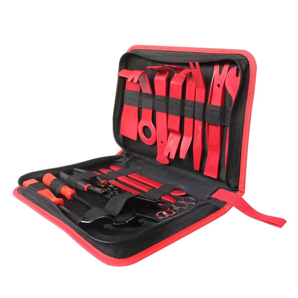 Vislone Trim Removal Tool Kit Auto Car Audio Radio Door Panel Clip Pliers Fastener Remover Pry Repair Hand Tool 19Pcs red