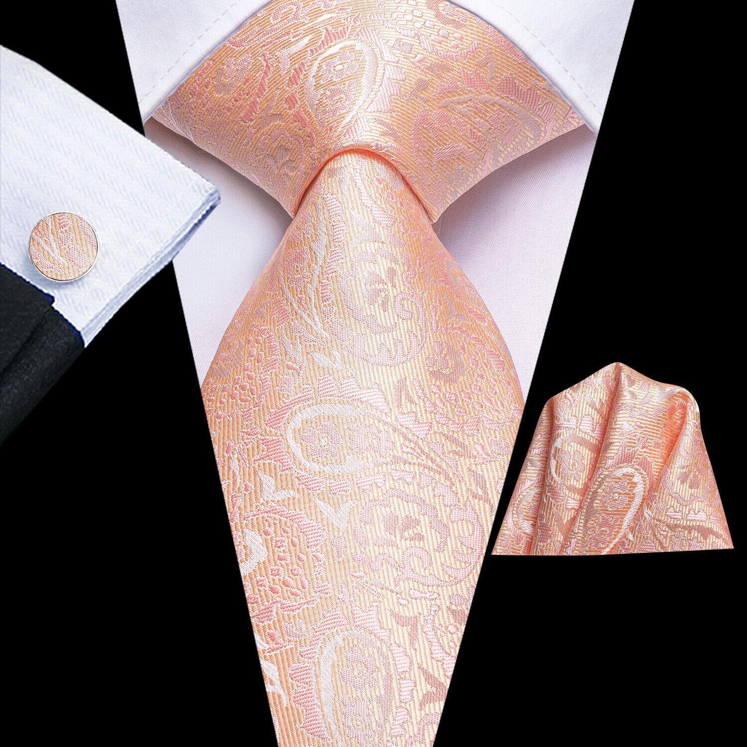 Hi-Tie Necktie Hankerchief Cufflinks Set Light Blue Striped Jacquard Wedding Party N-3751