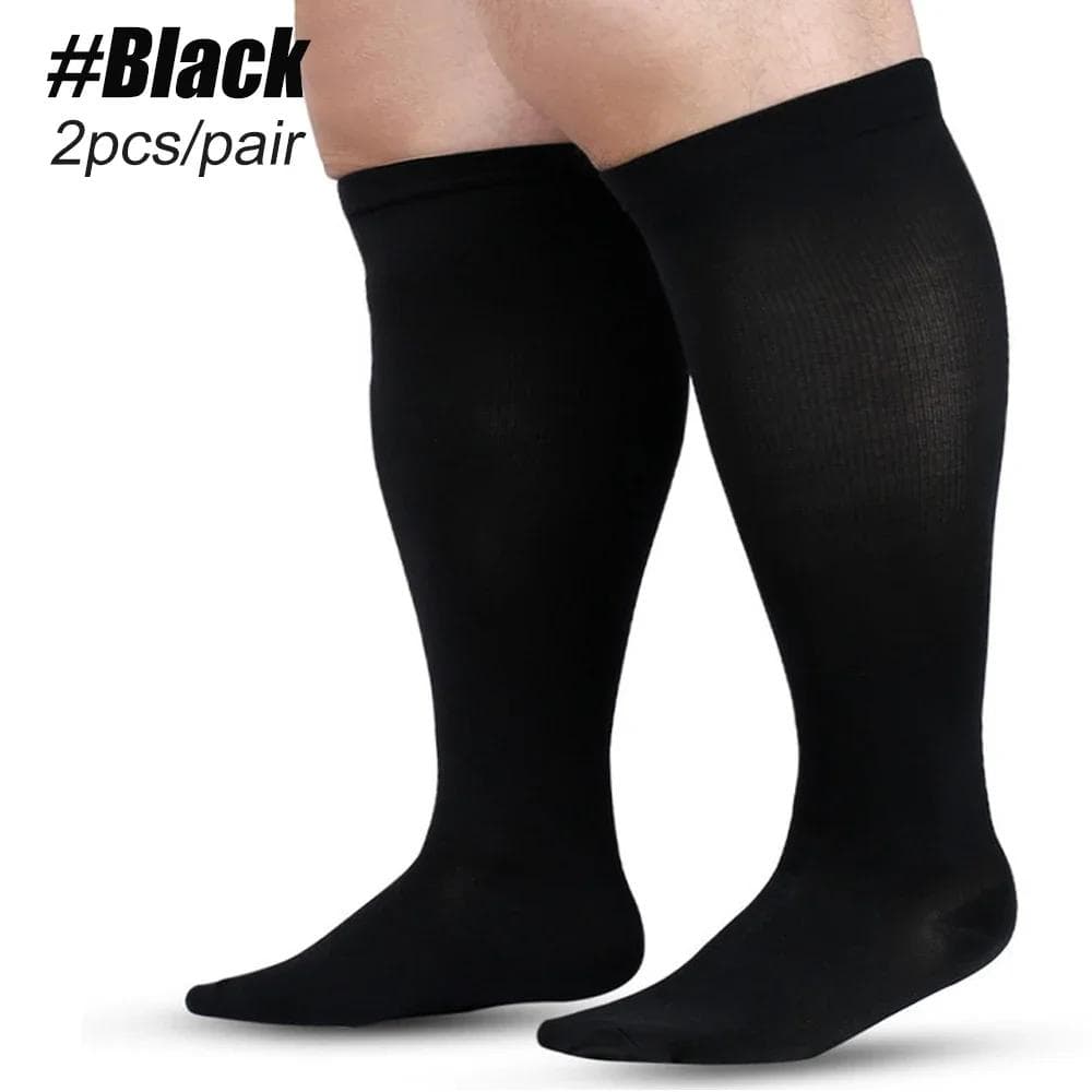1 Pair Plus Size Compression Socks for Women Men, 20-30 Mmhg Wide Calf Knee High Stockings for Circulation Support Recovery 2XL black