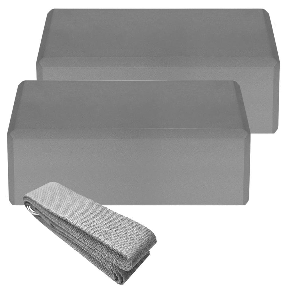 2pcs EVA Yoga Blocks 1pcs Cotton Yoga Strap Stability Blocks Yoga Strap Set for Yoga Pilates grey