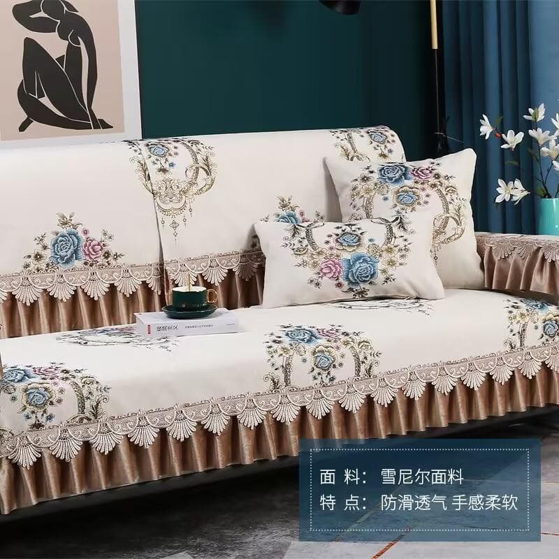 Luxury Big flowers Sofa Sets Cover Thick Sofa Slipcovers 18cm hem Soft Towel Lace Decor Couch Cushion for Living Room Mat 1pcs 90x120cm 1pcs