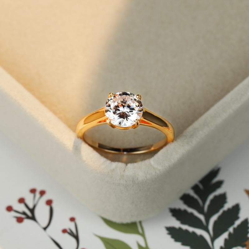 Simple Gold Color Round Zircon Ring for Women Trendy Wedding Promise Rings Bridal Engagement Jewelry Anniversary Gift 8 gold