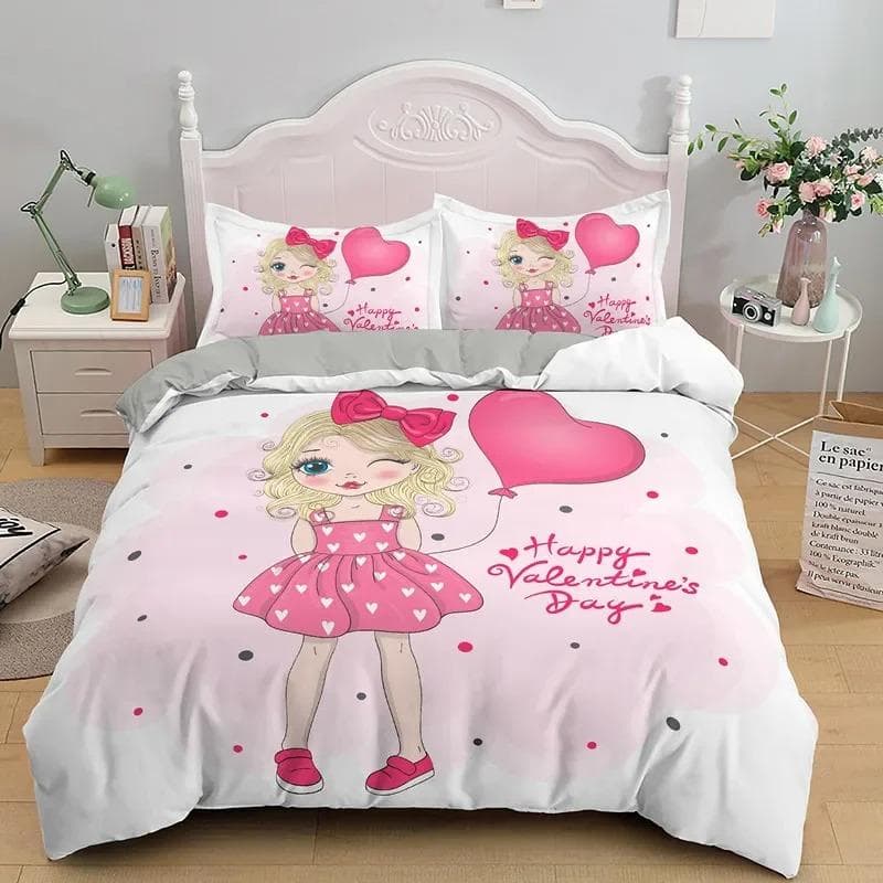 Cartoon Lovely Girls King Queen Duvet Cover Cute Little Girl Pattern Bedding Set Kids Pink Pretty Polyester Quilt Cover 70x133cm 2pcs