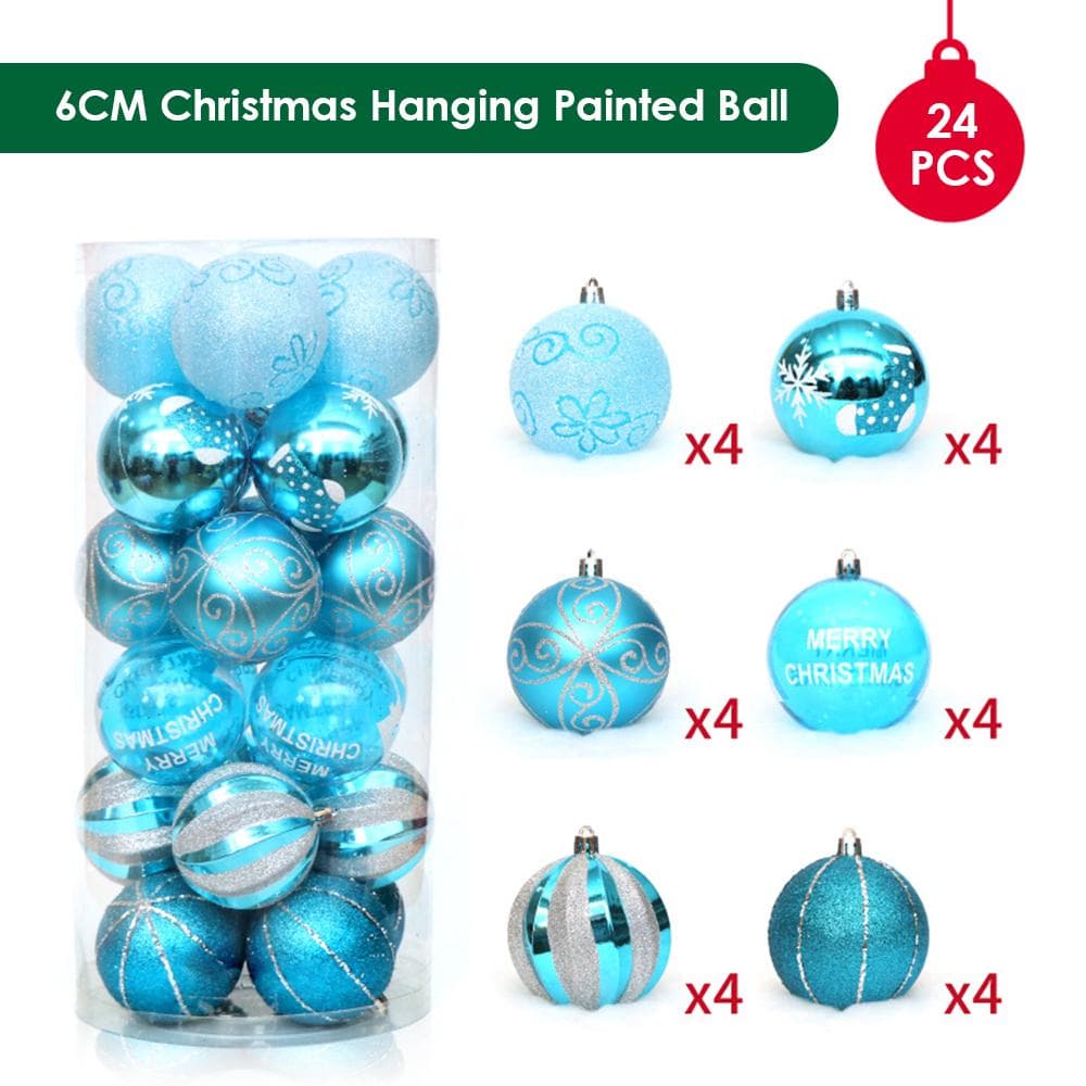 Christmas Hanging Ball Painted Ball 6cm 24PCS for Xmas Ornaments Christmas Tree Decoration Deco Lake blue