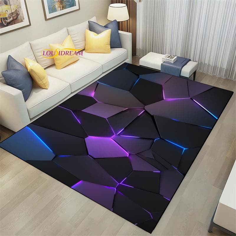 3D Geometric Carpet Neon Lights Rugs Hexagons Carpets for Home Play Gaming Room Decor Livingroom Bedroom Teens E-Sport Rug Mat 160cm x 230cm