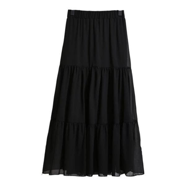 Chiffon A-line Skirt Fairy Super Fairy Forest Summer New Long High-waist Student Cake Skirt 3XL black