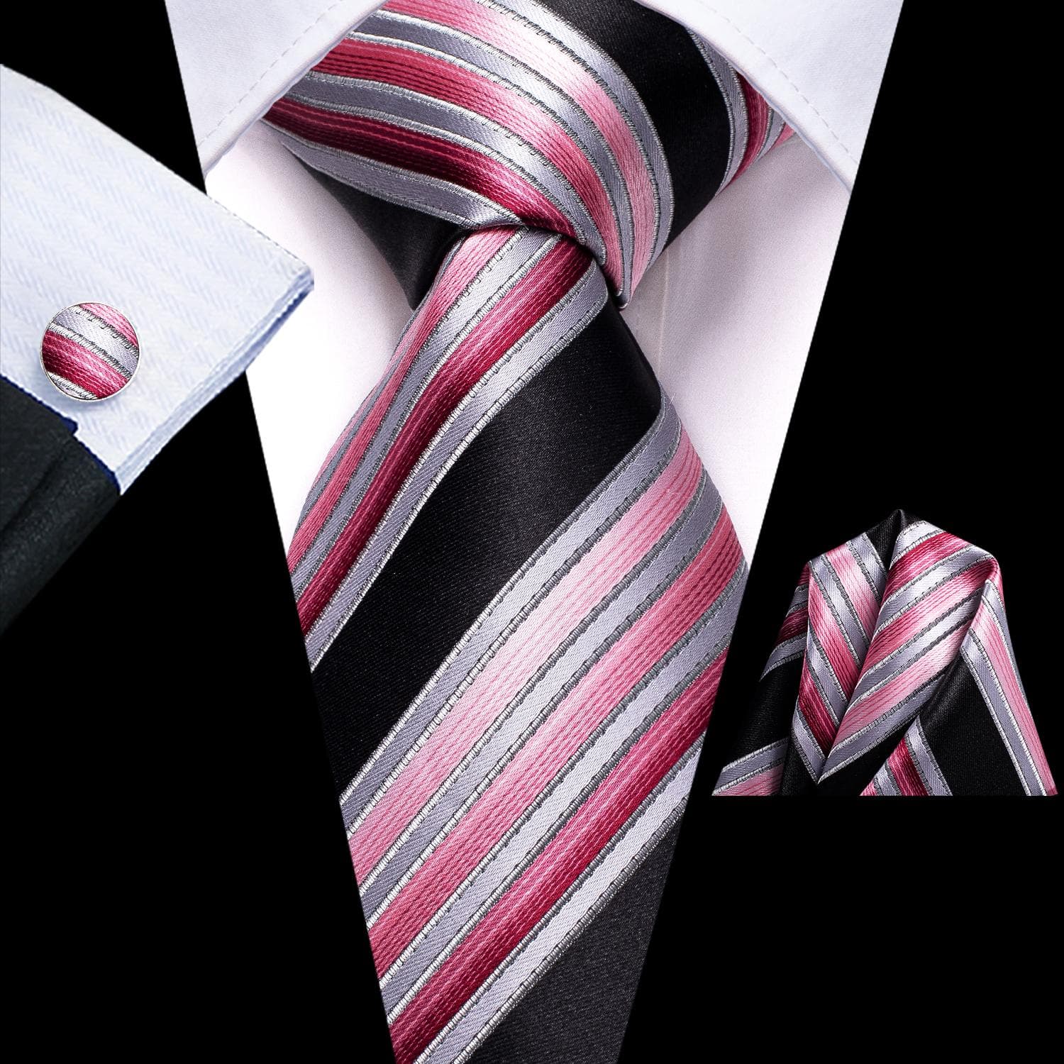 Hi-Tie New Fashion Mens Tie Business Necktie Hanky Cufflinks Tie Set N-3499