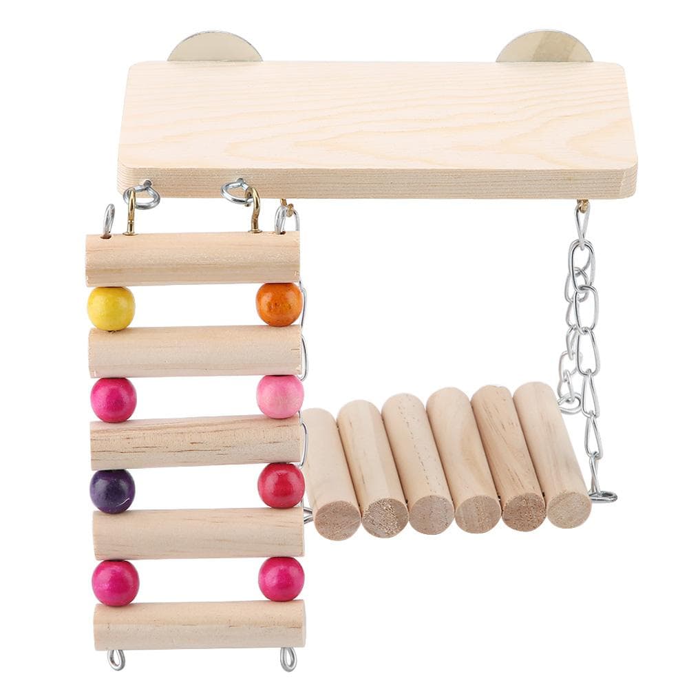 3pcs Wooden Parrot Squirrel Bird Toy Springboard Swing Ladder Cage Accessories
