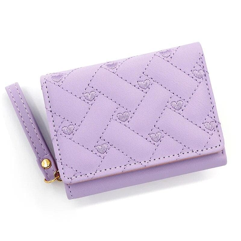Love Heart Embroidered Wallet Women's Short Wallet Bag Multi Card Holder Large Capacity Fashion Coin Purse light purple
