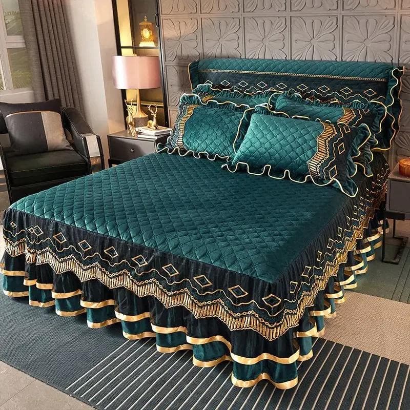 European Vintage Lace Velvet Thicken Bedspread King Size Wedding Quilted Soft Ruffles Bedskirt Set Queen 180x200cm 1pc