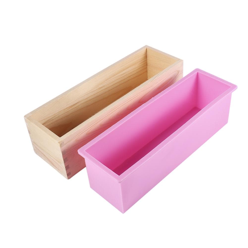Rectangle Silicone Liner Soap Mould Wooden Box DIY Making Tool Bake Cake Bread Toast Mold