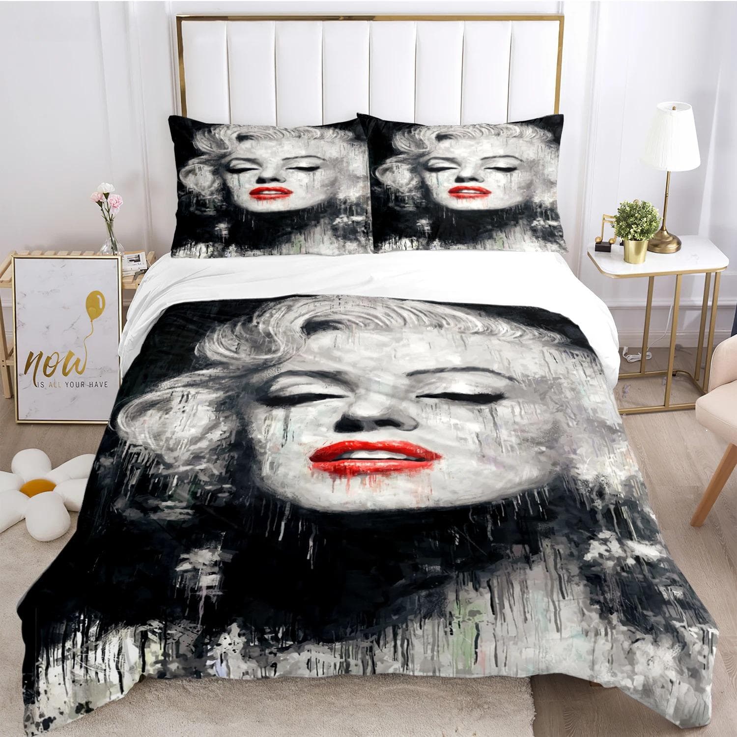 Marilyn Monroe Duvet Cover Comforter Fear Bedding sets Soft Quilt Cover and Pillowcases for Teens Boy Single/Double/Queen/King 200X230cm-3pcs