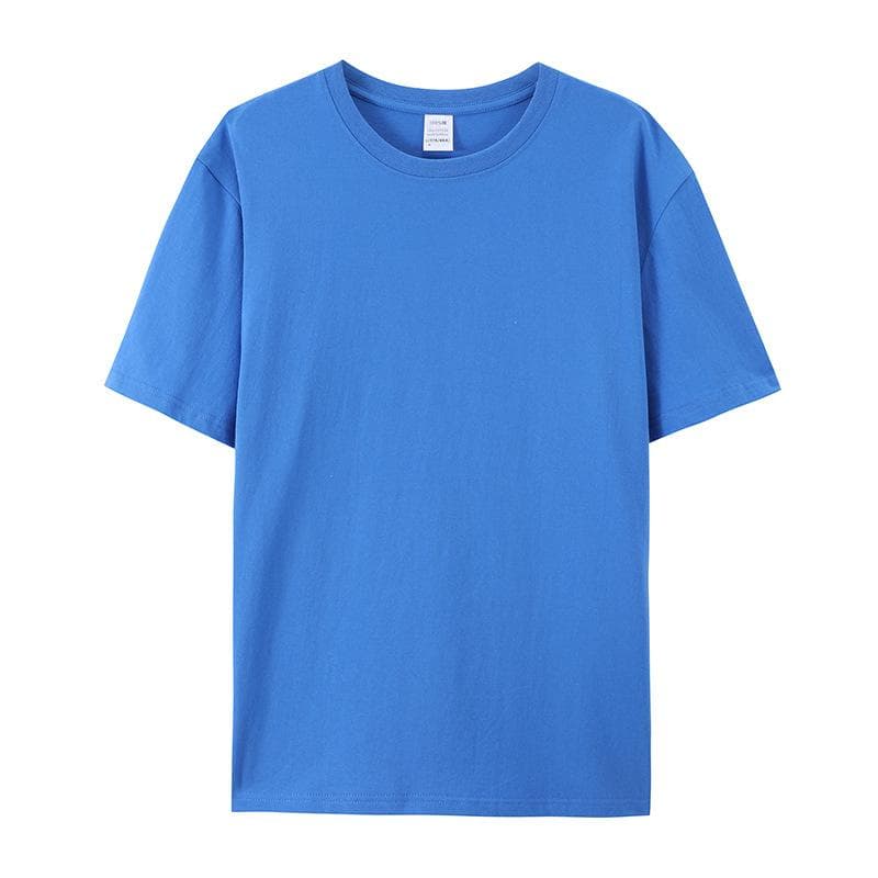 Cotton Short-sleeved T-shirt Men's Fashion Trend Black and White Clothing T-shirt Summer Men's and Women's Shirts with Pure Color Simple Match 3XL sapphire blue