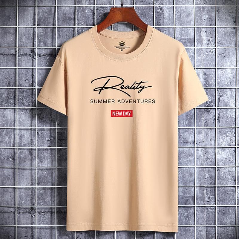 QICED Cotton Short Sleeve T-shirt Men's Fashion Loose Half Sleeve Shirt Printed Compassionate Shirt XL khaki